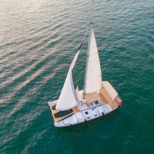 maui catamaran aerial sailing view high angle